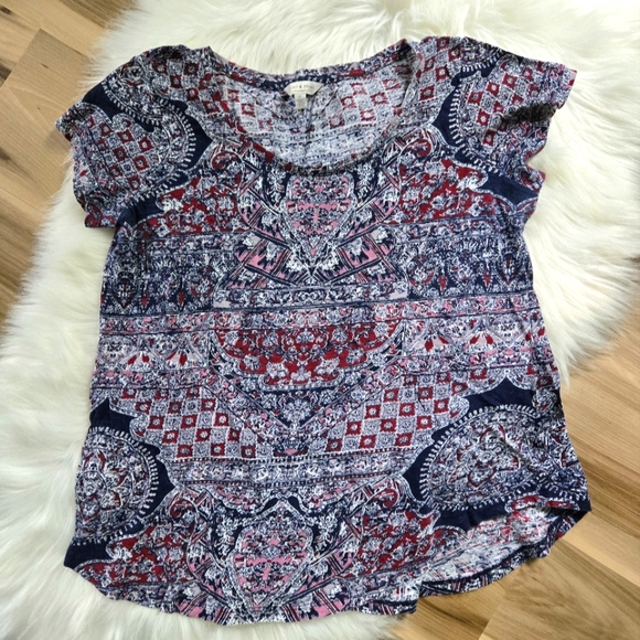 Lucky Brand Tops - Lucky Brand Multicolor Boho Patterned Round Neck Short Sleeve Top Size Medium